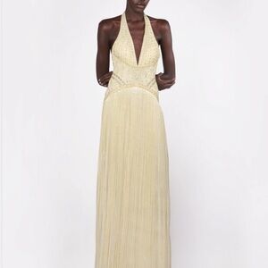 Elegant Cream Backless Halter Gown